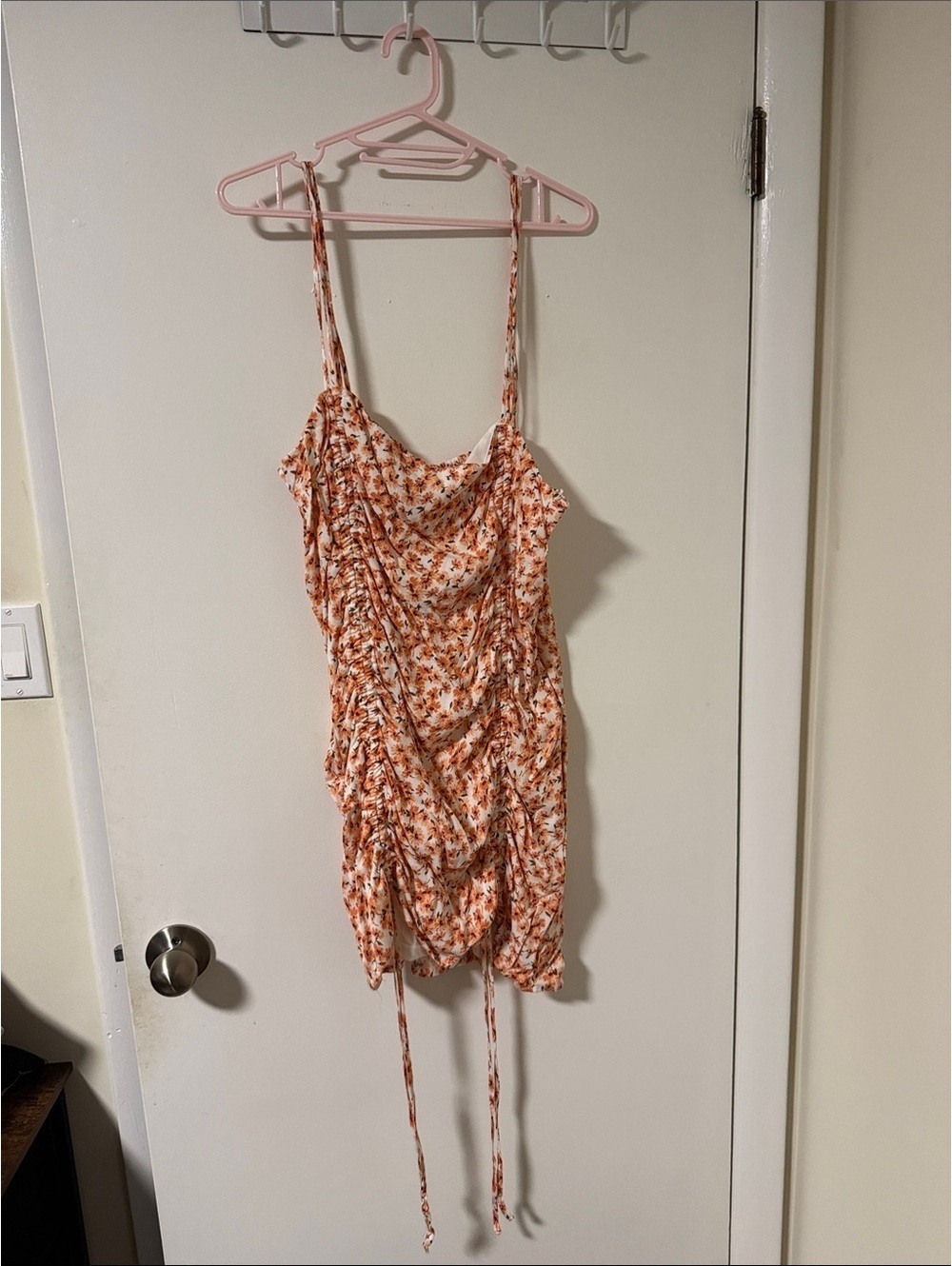 Garage Orange and White Floral Ruched Mini Dress